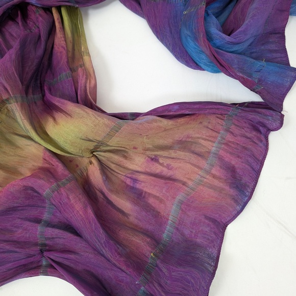 Tie Dyed Rectangular Scarf Mesh Transparent Natural Fibres Sheer - Picture 6 of 16